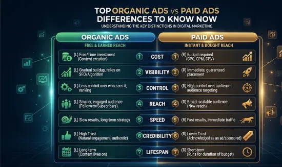 Comparison between organic ads vs paid ads